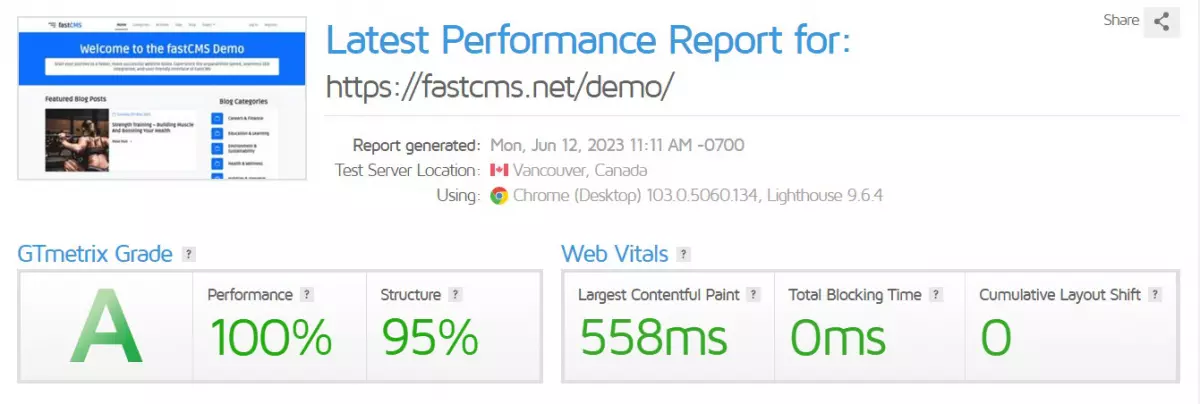 GTMetrix Page Speed Scores