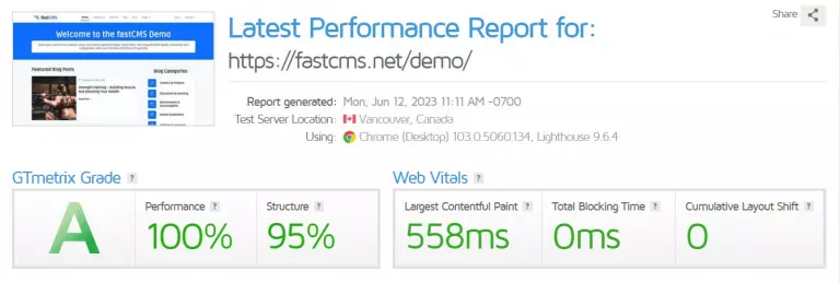 GTMetrix Page Speed Scores